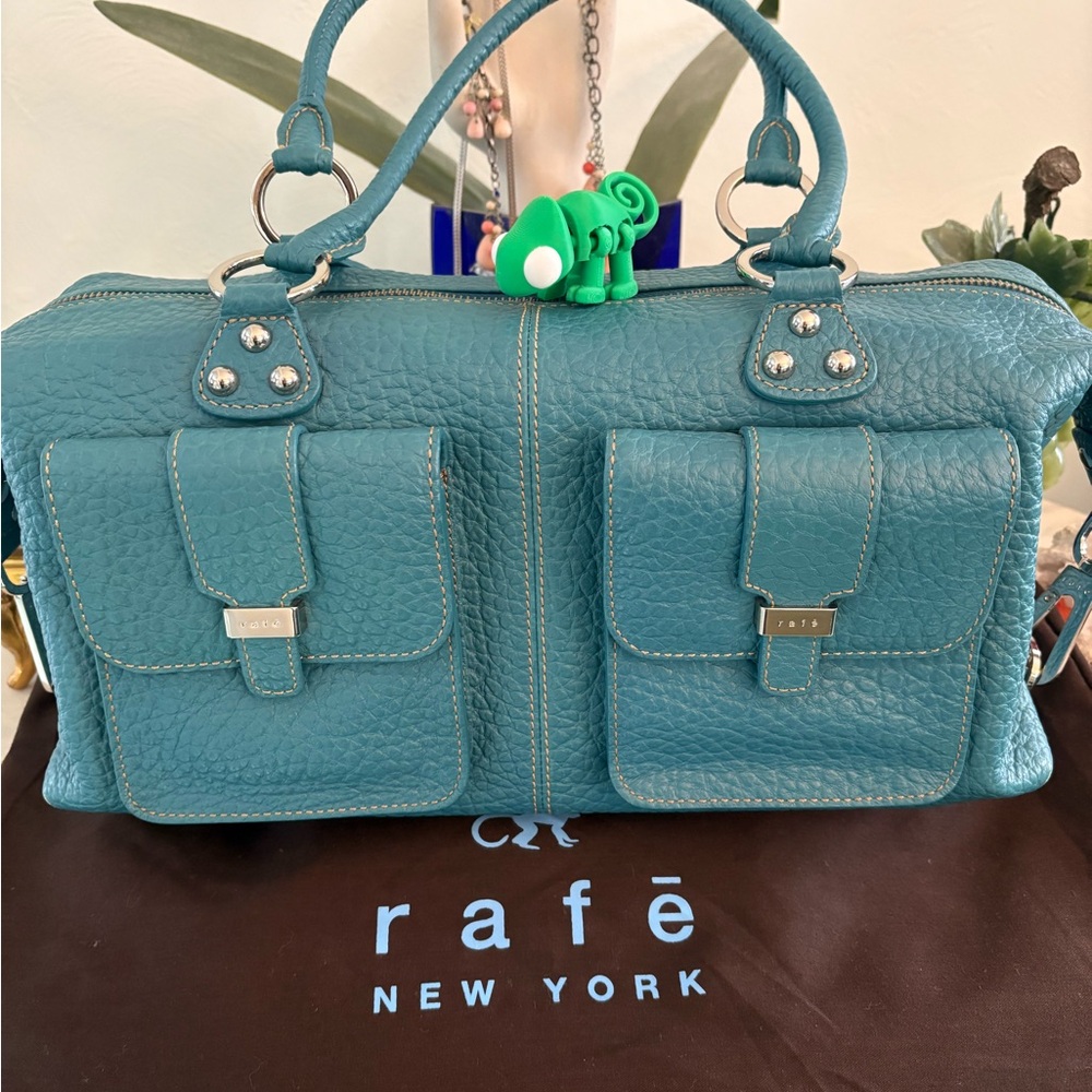 Rafē Turquoise Teal Pebble Leather Satchel 9” drop